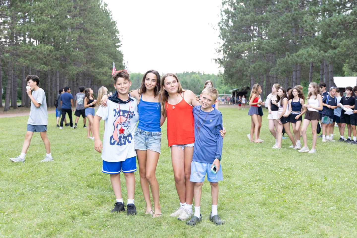 North Star campers gather with a neighboring camp for a Fourth of July social