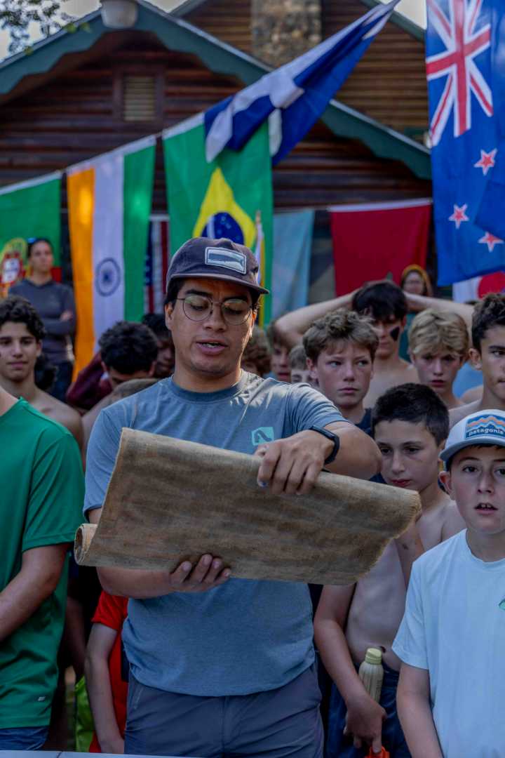 Campers gather for the reading of the United Nations Day scroll at North Star Camp for Boys